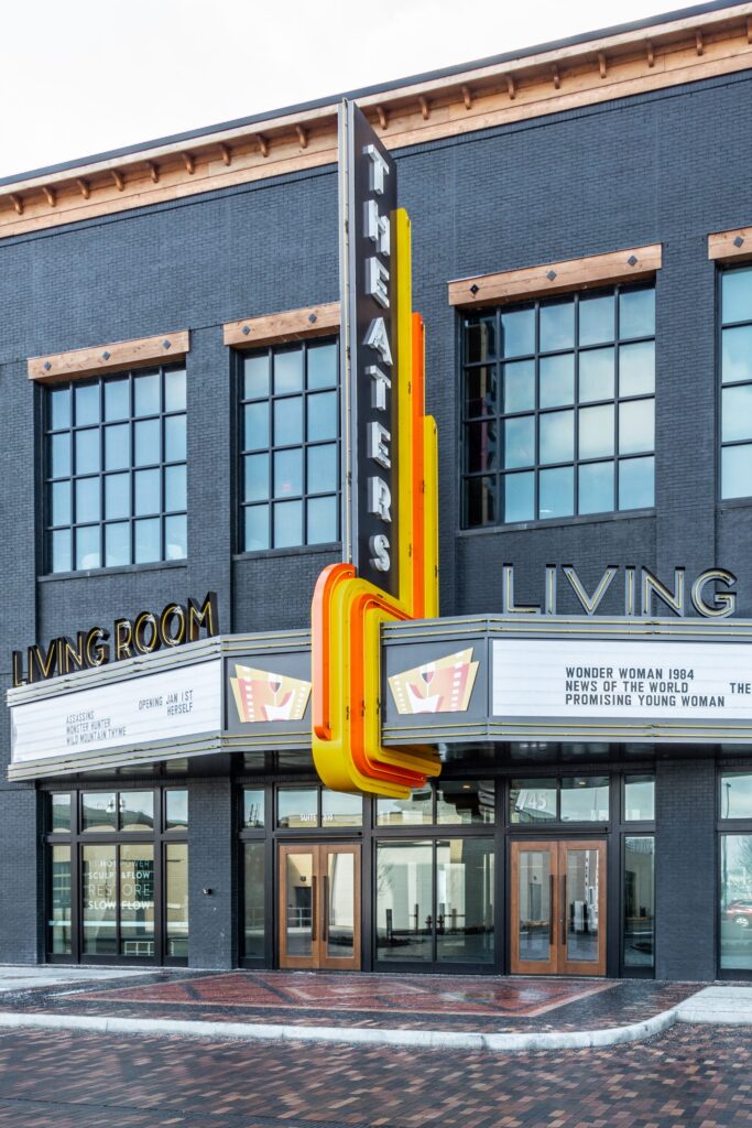 The living room cinema at bottleworks district in indianapolis