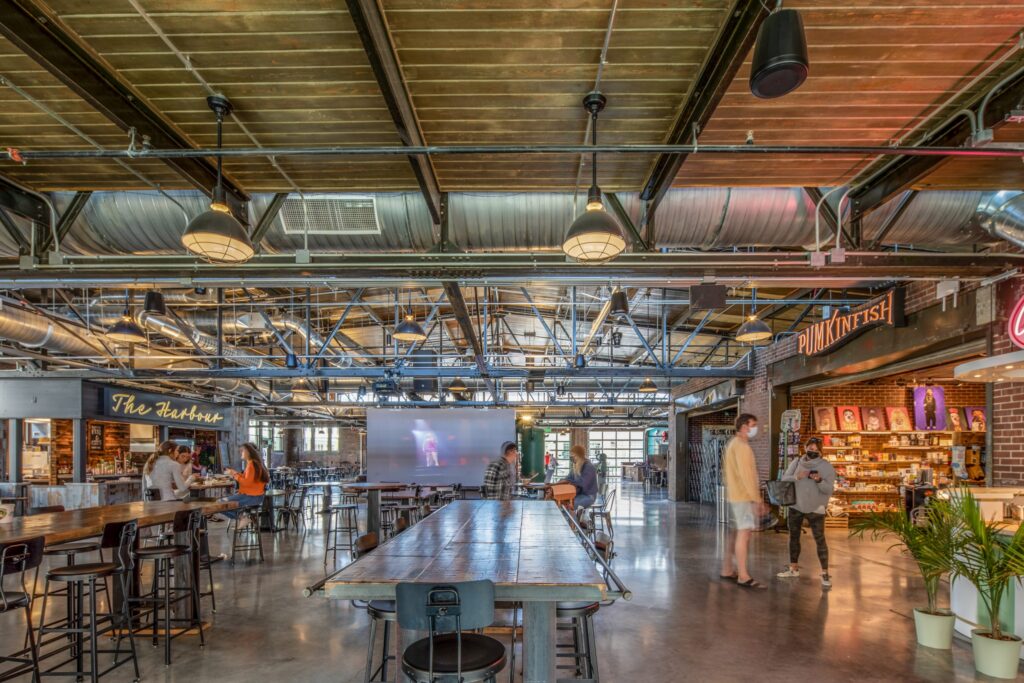 Restaurant and open dining space in The Garage at Bottleworks District